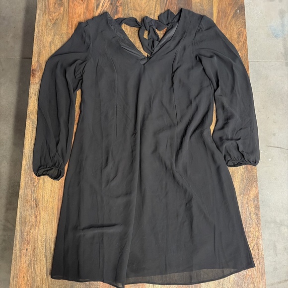 INC International Concepts Black Bow Tie Neck Dress | Puff Sleeve A-Line | Small - Picture 1 of 5